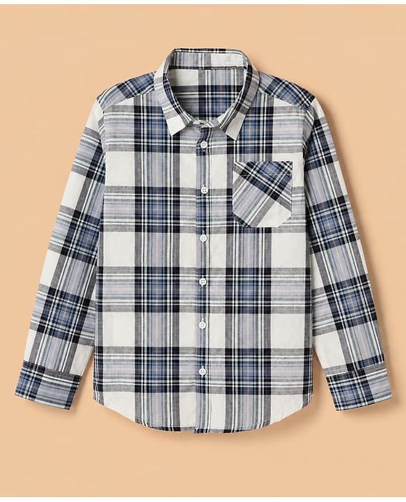 Pine Kids 100% Cotton Woven Half Sleeves Checked Shirt and T-Shirt with Blessed Text Print in Blue