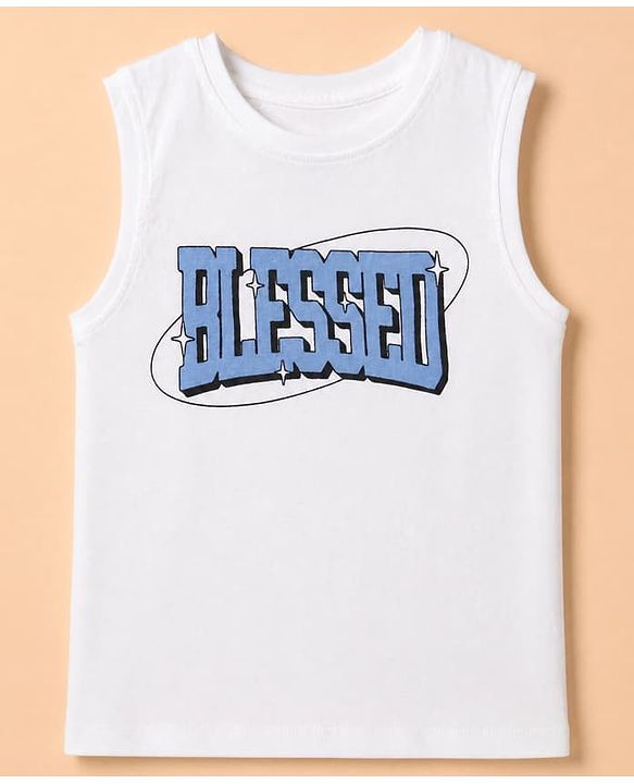 Pine Kids 100% Cotton Woven Half Sleeves Checked Shirt and T-Shirt with Blessed Text Print in Blue