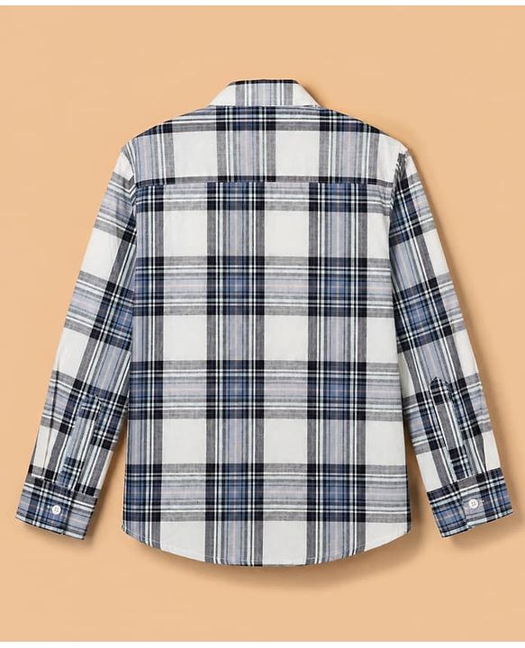 Pine Kids 100% Cotton Woven Half Sleeves Checked Shirt and T-Shirt with Blessed Text Print in Blue