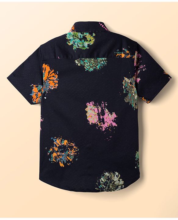 Pine Kids Cotton Woven Half Sleeves Printed Shirt With T-Shirt - Blue