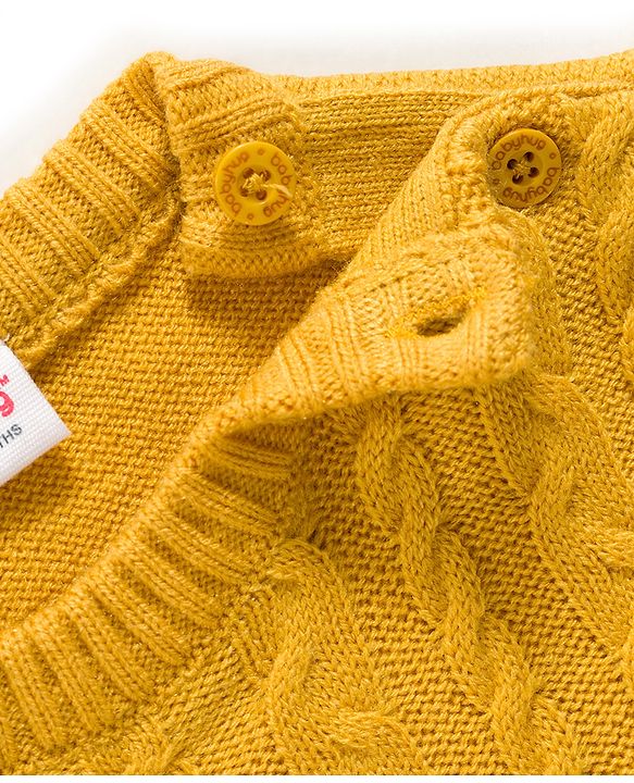 Babyhug Knit Full Sleeves Sweater Set With Cap & Cable Knit - Mustard