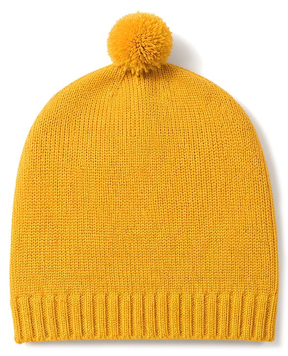 Babyhug Knit Full Sleeves Sweater Set With Cap & Cable Knit - Mustard