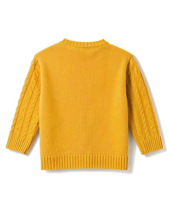 Babyhug Knit Full Sleeves Sweater Set With Cap & Cable Knit - Mustard