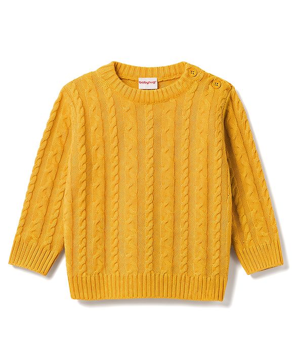 Babyhug Knit Full Sleeves Sweater Set With Cap & Cable Knit - Mustard