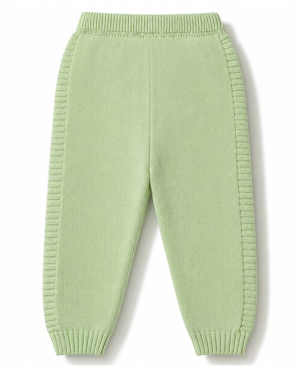 Babyhug Knit Full Sleeves Solid Textured Sweater Set With Cap - Light Green