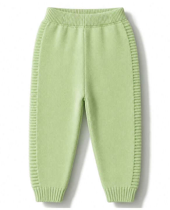 Babyhug Knit Full Sleeves Solid Textured Sweater Set With Cap - Light Green
