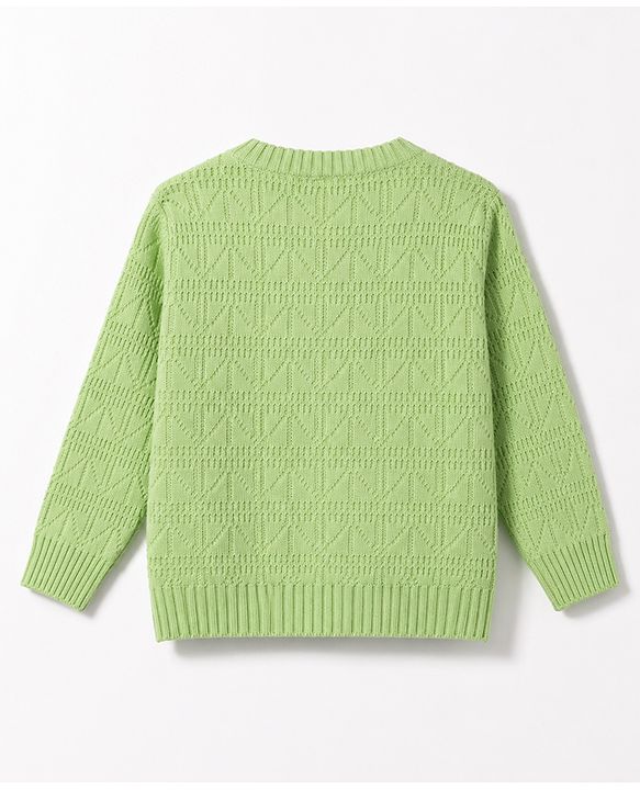 Babyhug Knit Full Sleeves Solid Textured Sweater Set With Cap - Light Green