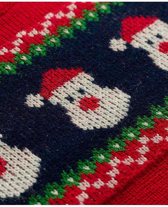 Babyhug Knit Full Sleeves Sweater Set With Santa Design - Red