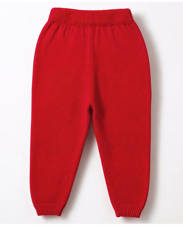 Babyhug Knit Full Sleeves Sweater Set With Santa Design - Red