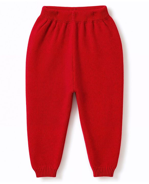 Babyhug Knit Full Sleeves Sweater Set With Santa Design - Red