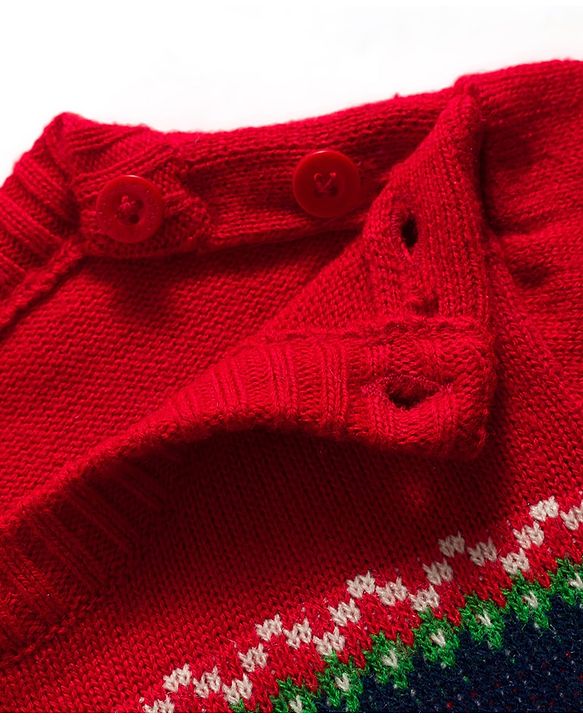 Babyhug Knit Full Sleeves Sweater Set With Santa Design - Red