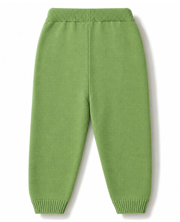 Babyhug Knit Full Sleeves Striped Sweater Set With Bear Design - Green