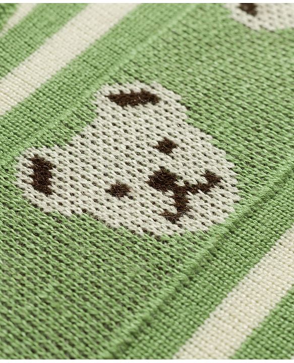 Babyhug Knit Full Sleeves Striped Sweater Set With Bear Design - Green