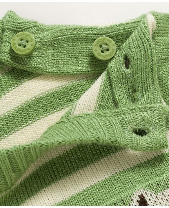 Babyhug Knit Full Sleeves Striped Sweater Set With Bear Design - Green