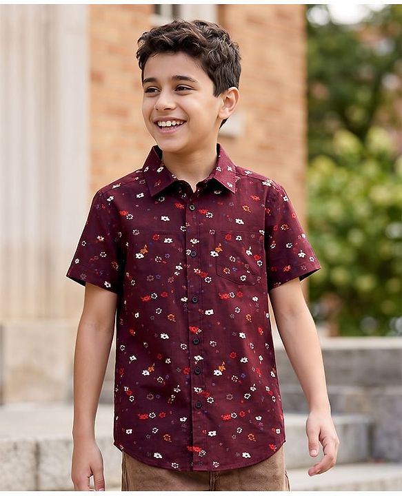 Pine Kids Cotton Woven Shirts Printed Half Sleeves Multi Color 4-5 Years