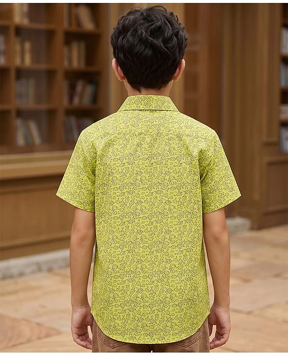 Pine Kids Cotton Woven Shirts Printed Half Sleeves Regular Yellow 4-5 Years