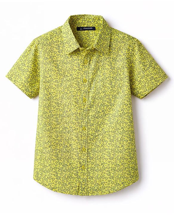Pine Kids Cotton Woven Shirts Printed Half Sleeves Regular Yellow 4-5 Years