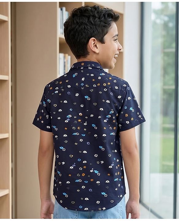Pine Kids Cotton Woven Printed Shirts Half Sleeves Blue 4-5 Years