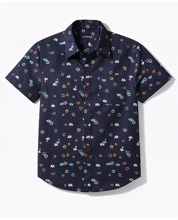 Pine Kids Cotton Woven Printed Shirts Half Sleeves Blue 4-5 Years