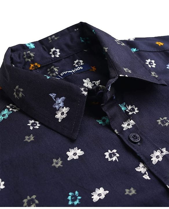 Pine Kids Cotton Woven Printed Shirts Half Sleeves Blue 4-5 Years