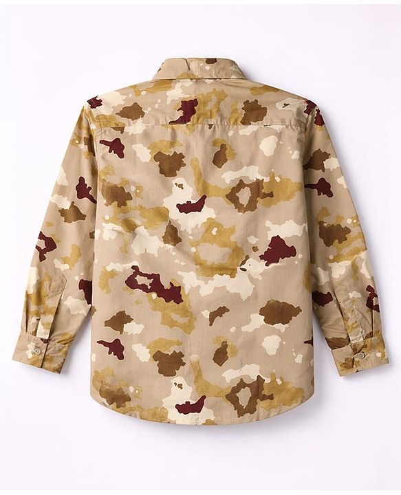 Pine Kids Cotton Woven Full Sleeves Shirt With Camouflage Print - Brown