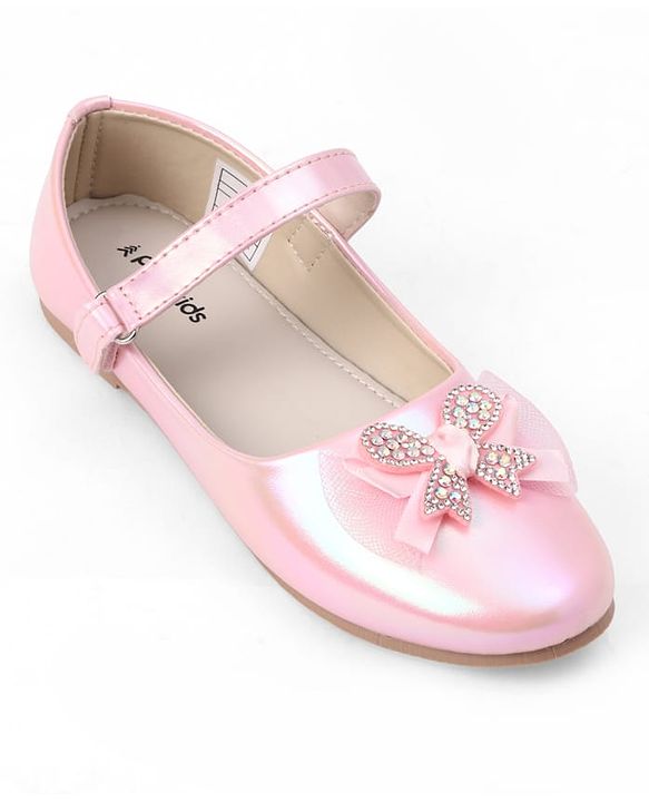 Pine Kids Slip On Ballerina With Bow Pearl Applique - Pink