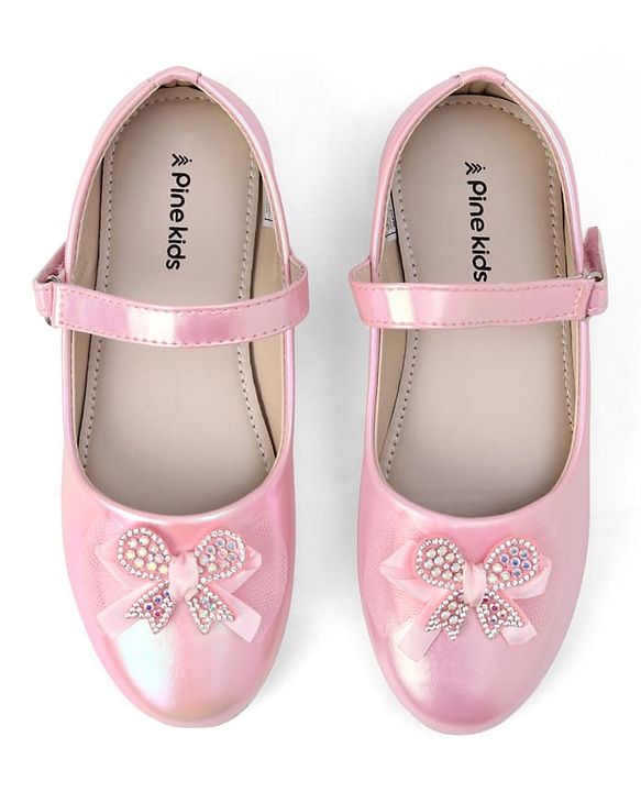 Pine Kids Slip On Ballerina With Bow Pearl Applique - Pink
