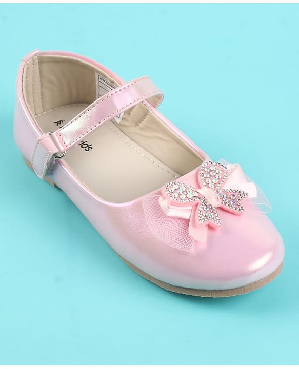Pine Kids Slip On Ballerina With Bow Pearl Applique - Pink