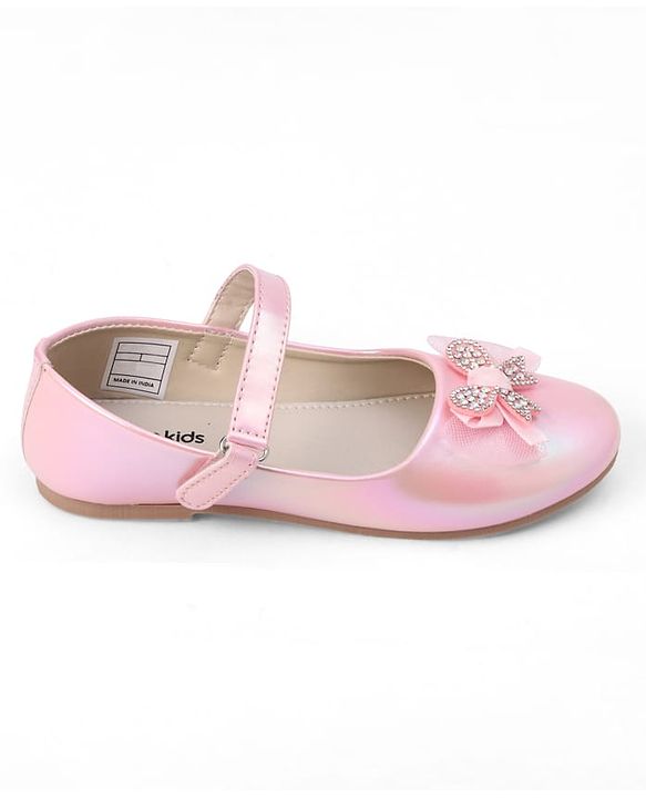 Pine Kids Slip On Ballerina With Bow Pearl Applique - Pink