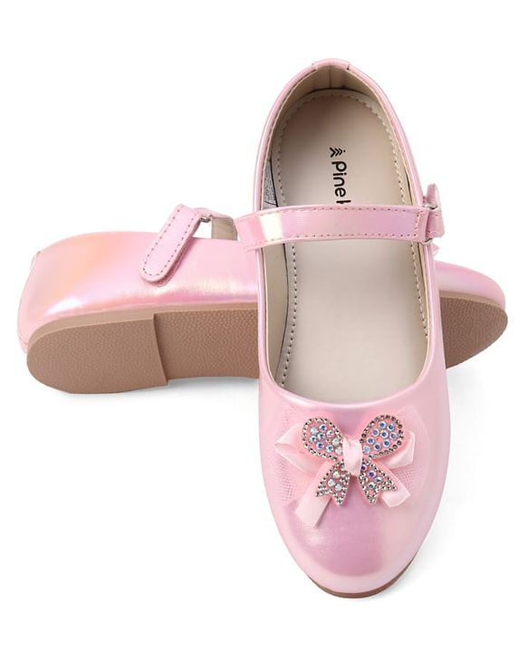 Pine Kids Slip On Ballerina With Bow Pearl Applique - Pink