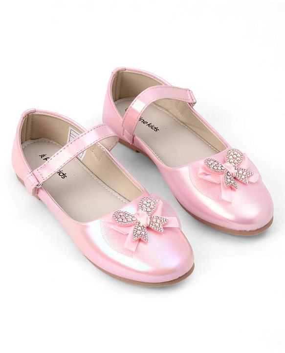 Pine Kids Slip On Ballerina With Bow Pearl Applique - Pink