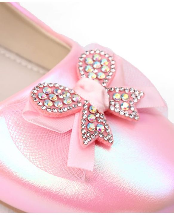 Pine Kids Slip On Ballerina With Bow Pearl Applique - Pink