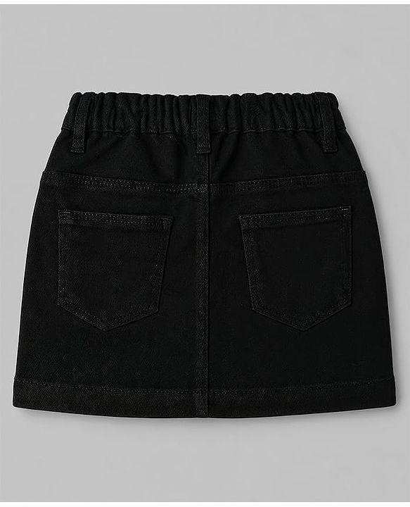 Babyhug Denim Mid Thigh Tropical Theme Embroidered Skirt With Stretch - Black