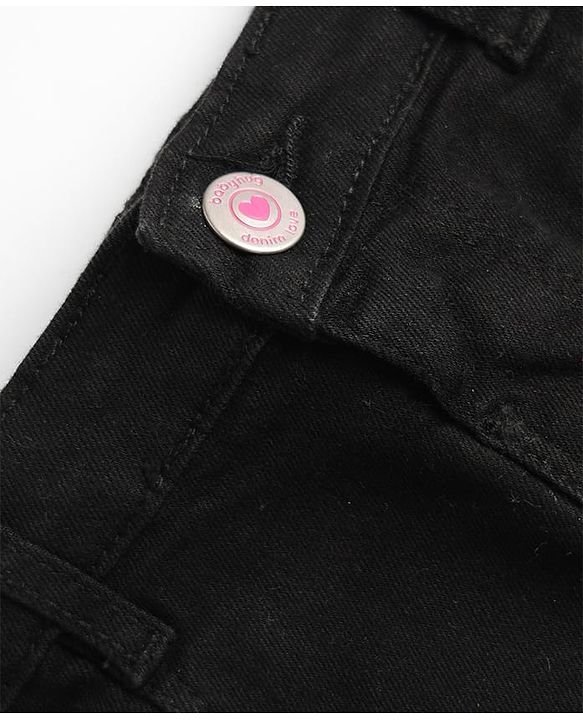 Babyhug Denim Mid Thigh Tropical Theme Embroidered Skirt With Stretch - Black