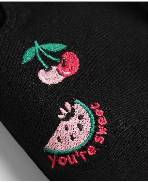 Babyhug Denim Mid Thigh Tropical Theme Embroidered Skirt With Stretch - Black