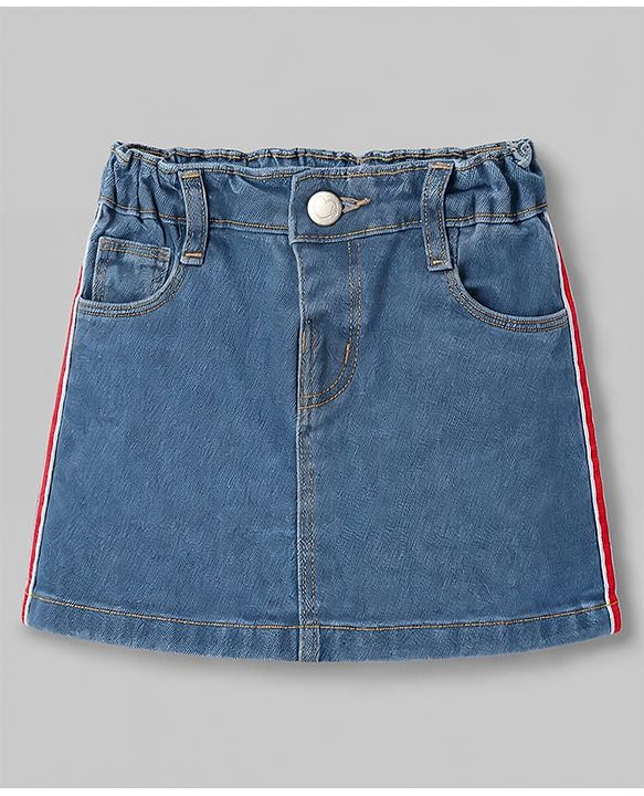 Babyhug Denim Mid Thigh Solid Skirts With Stretch - Blue