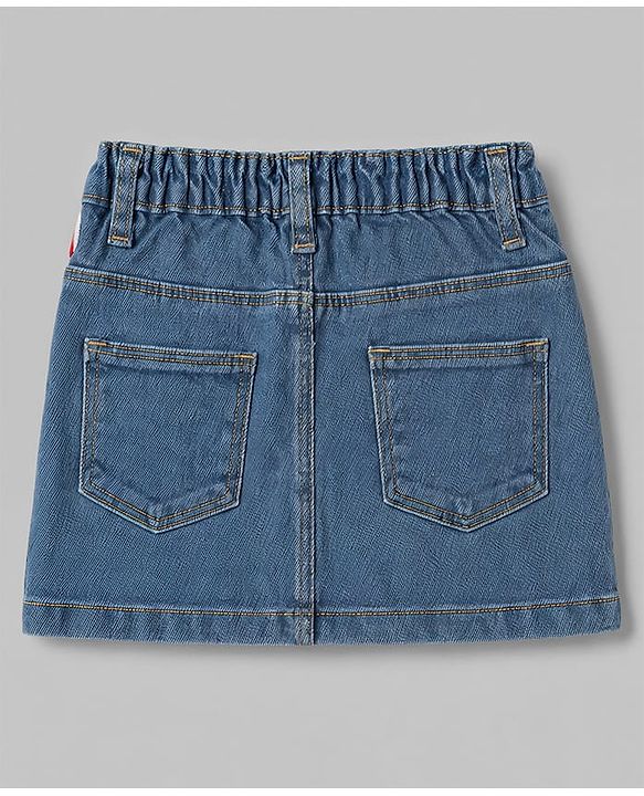Babyhug Denim Mid Thigh Solid Skirts With Stretch - Blue
