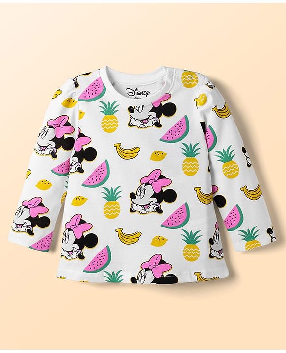 Babyhug Disney Single Jersey Knit Full Sleeves T-Shirt & Pyjama Night Suit with Minnie Mouse Print - White
