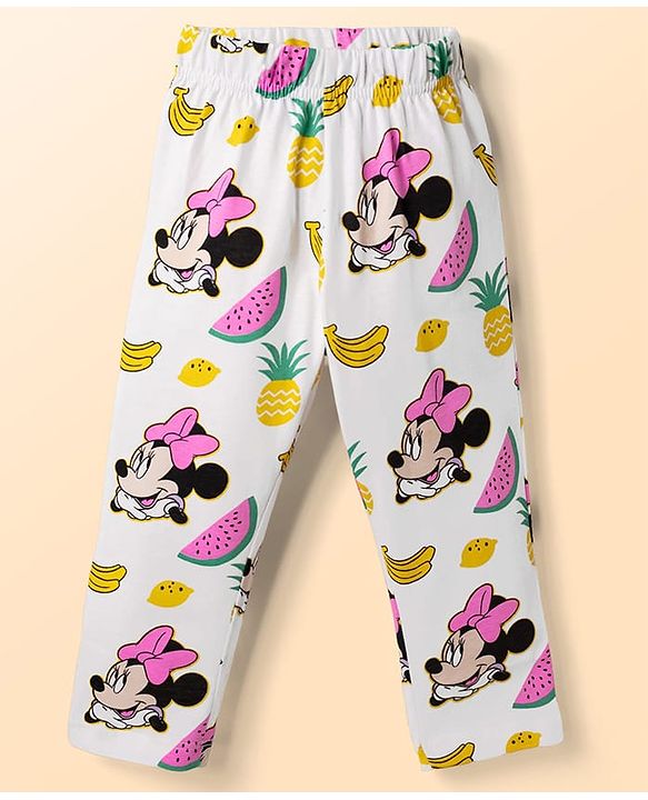 Babyhug Disney Single Jersey Knit Full Sleeves T-Shirt & Pyjama Night Suit with Minnie Mouse Print - White