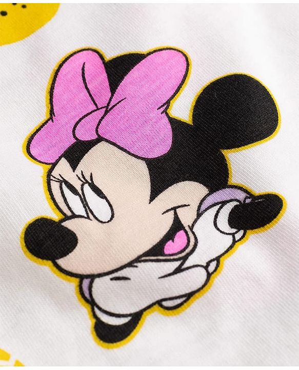 Babyhug Disney Single Jersey Knit Full Sleeves T-Shirt & Pyjama Night Suit with Minnie Mouse Print - White