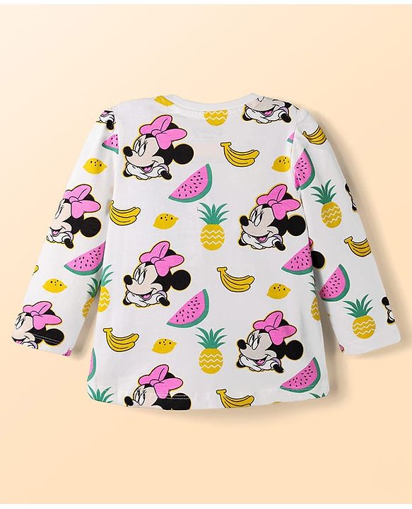 Babyhug Disney Single Jersey Knit Full Sleeves T-Shirt & Pyjama Night Suit with Minnie Mouse Print - White