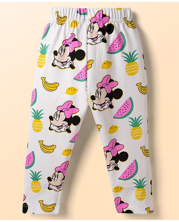Babyhug Disney Single Jersey Knit Full Sleeves T-Shirt & Pyjama Night Suit with Minnie Mouse Print - White
