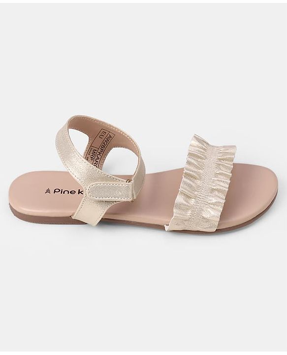 Pine Kids Velcro Closure Sandals With Frill Detailing - Golden