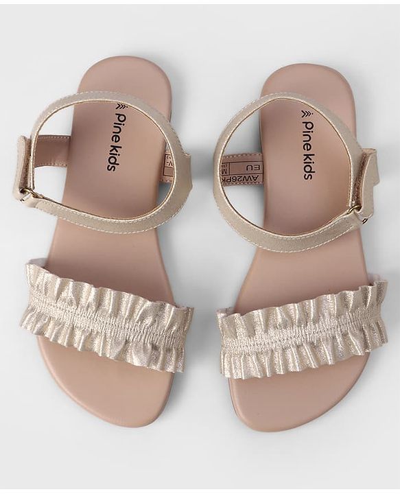 Pine Kids Velcro Closure Sandals With Frill Detailing - Golden