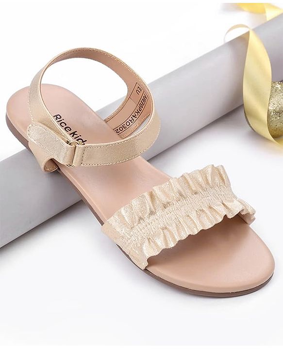 Pine Kids Velcro Closure Sandals With Frill Detailing - Golden