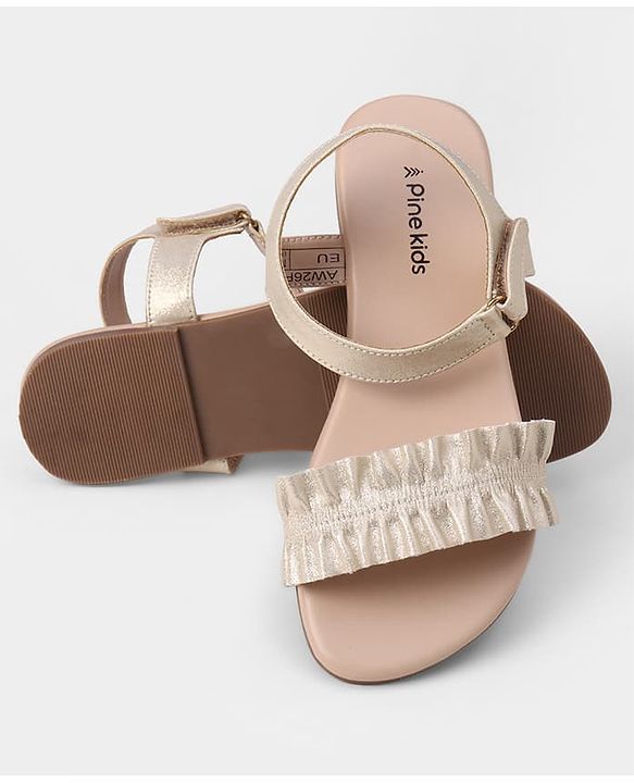 Pine Kids Velcro Closure Sandals With Frill Detailing - Golden