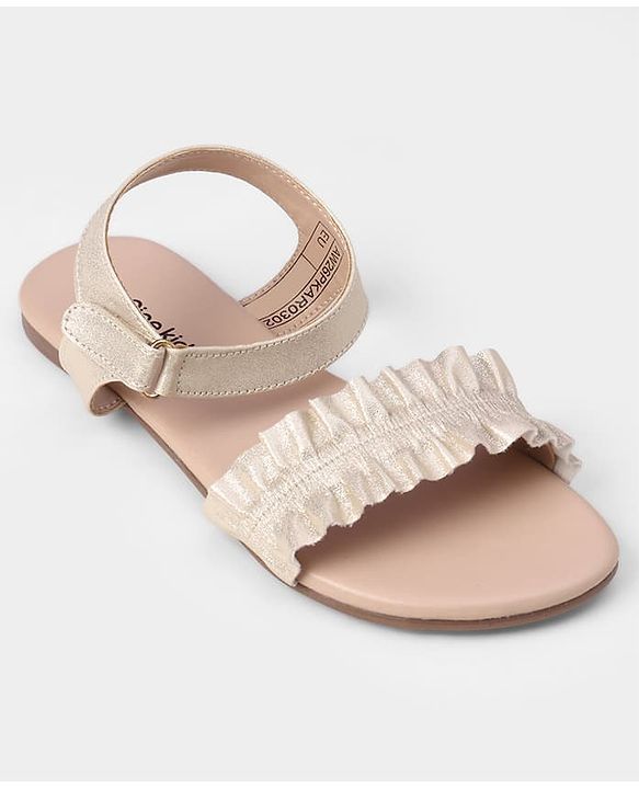 Pine Kids Velcro Closure Sandals With Frill Detailing - Golden