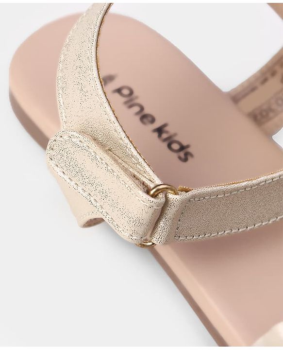 Pine Kids Velcro Closure Sandals With Frill Detailing - Golden