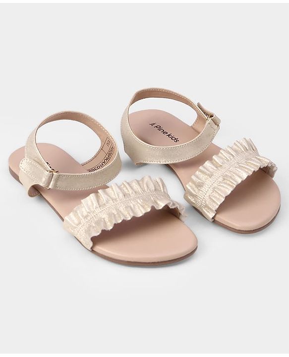 Pine Kids Velcro Closure Sandals With Frill Detailing - Golden