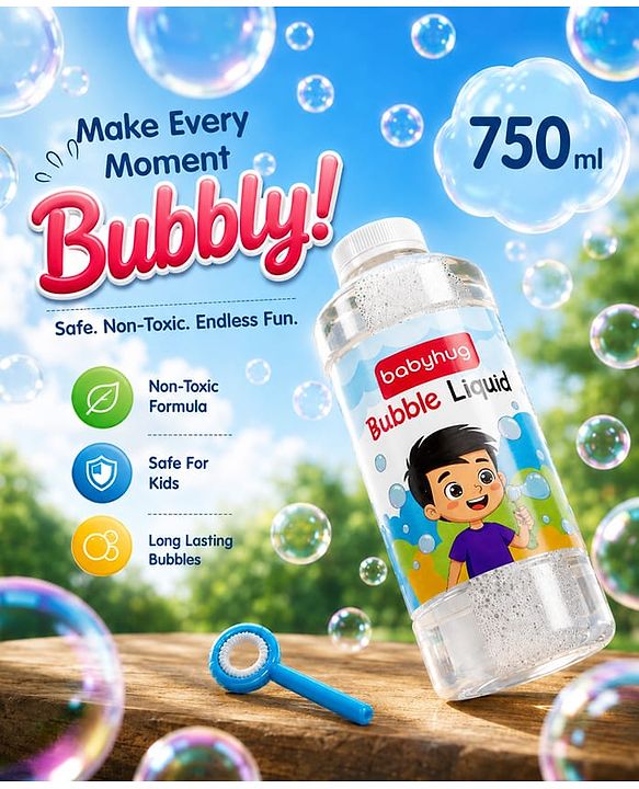 Babyhug Bubble Liquid Solution, Bubble Refill Bottle, Bubble Maker Liquid for Guns - 750 ml| BIS Approved